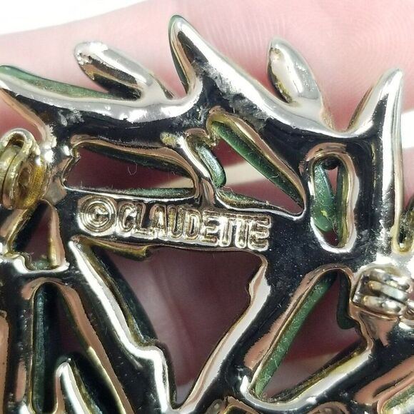 Vintage Claudette Green Lucite Leaf Flower Brooch Retro Lapel Pin, Estate - Picture 4 of 7